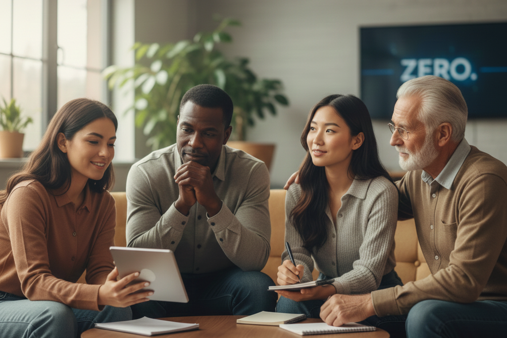 Diverse group of people collaborating on financial planning